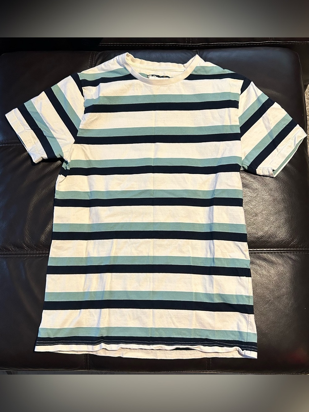 Denim & Flower Striped Tee in White, Light Blue & Navy